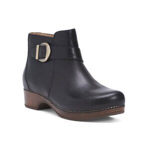 DANSKO Black Leather Brennan Side Buckle Booties